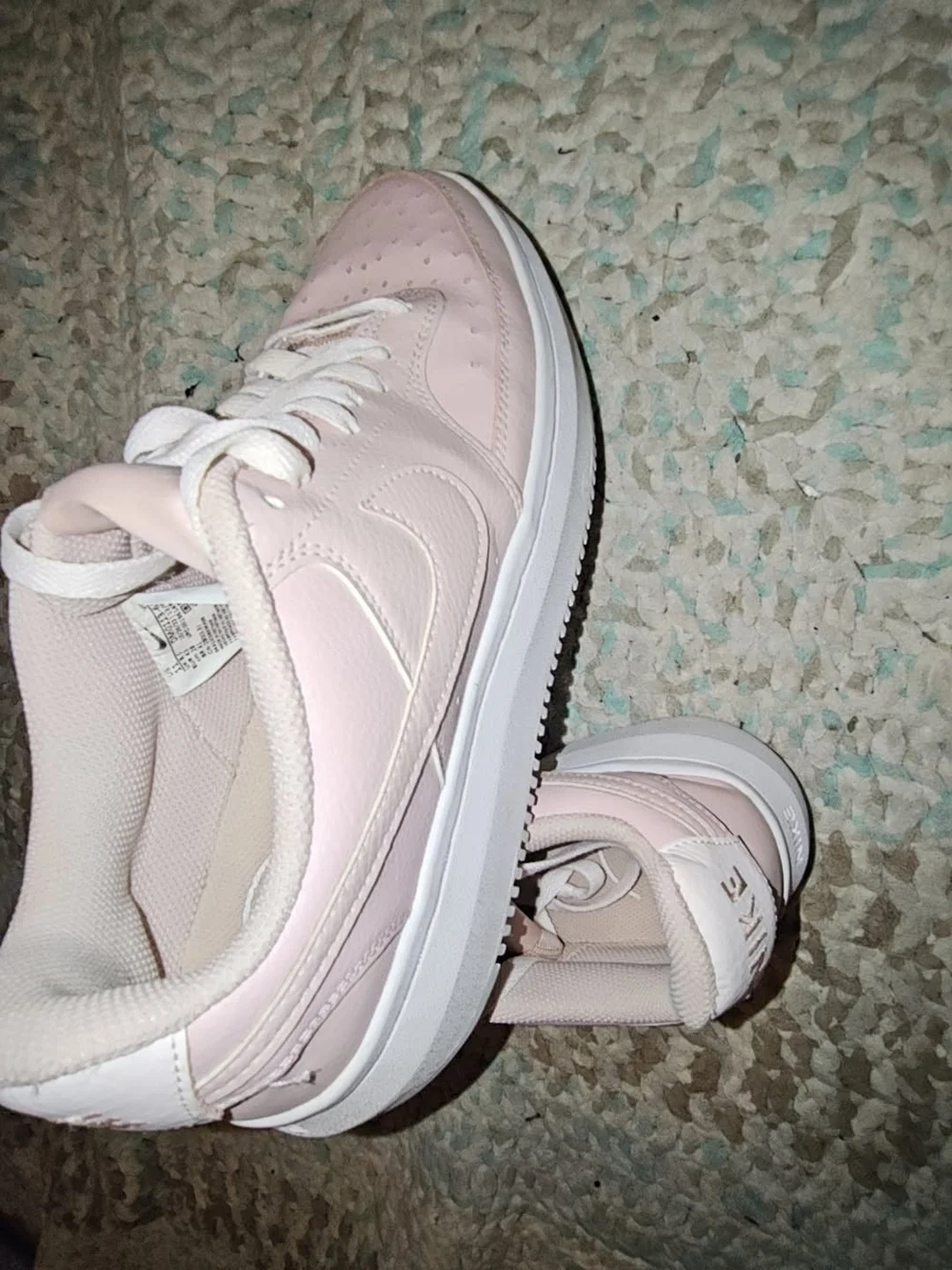 Nike Women’s Platform Lace-Up Sneakers in Pale Pink and White